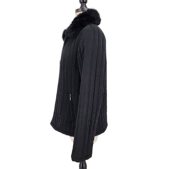 Croft & Barrow Quilted Zip Front Puffer Jacket Dyed Rabbit Fur Collar Size Med - Picture 3 of 6